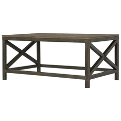 Industrial Cross Metal Coffee Table, Brown and Black