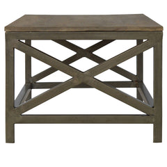 Industrial Cross Metal Coffee Table, Brown and Black