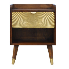 Solid Wood Manila Gold Nightstand, 1 Drawer, 1 Open Slot, Dark Brown