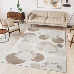 Modern Floral Lace Circle Medallion Beige & Brown Area Rug & Runner – 18029 Beige Brown
