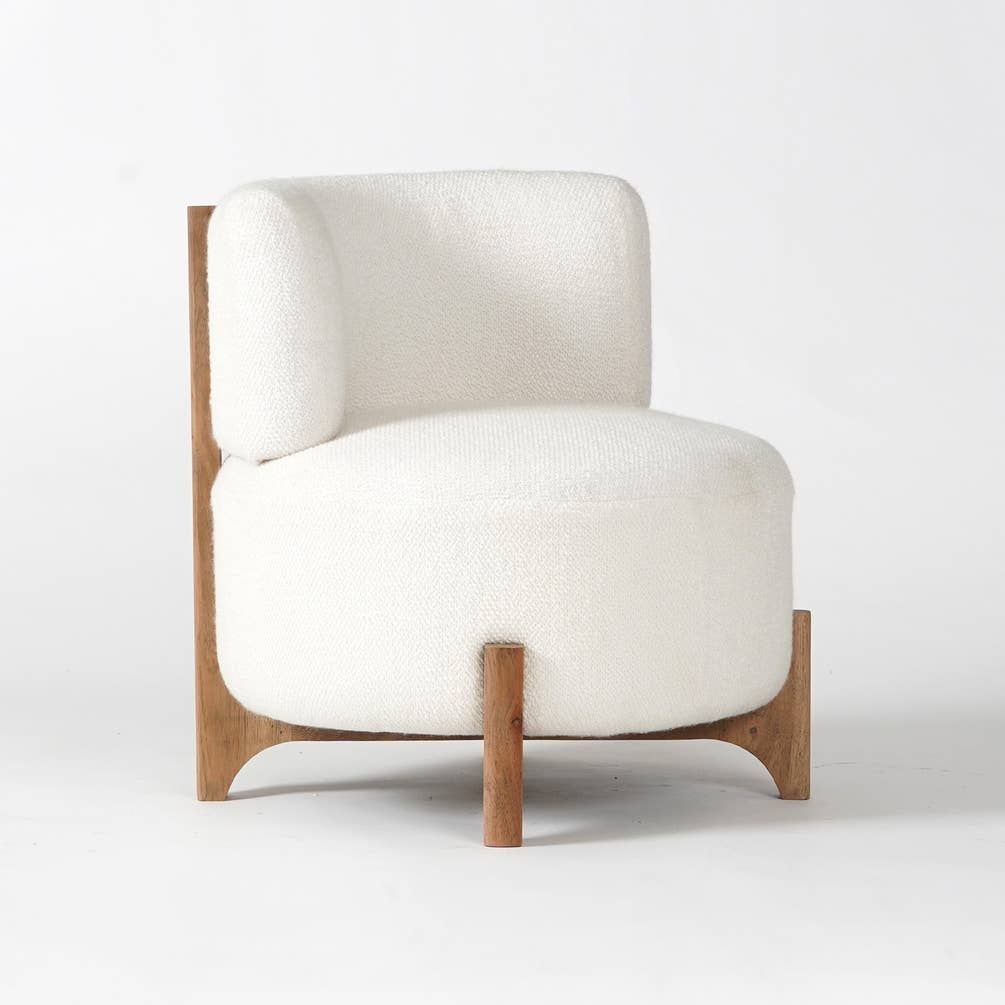 Upholstered Lounge Chair 23x24x26" | Modern White Accent Chair with Wood Base