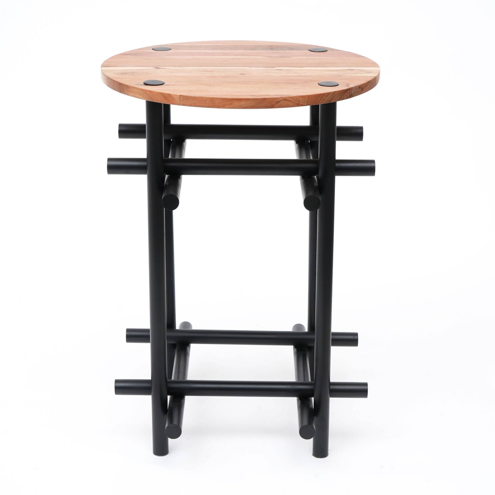Rustic Wood & Iron Side Table 23" Height | Industrial End Table 17x17"