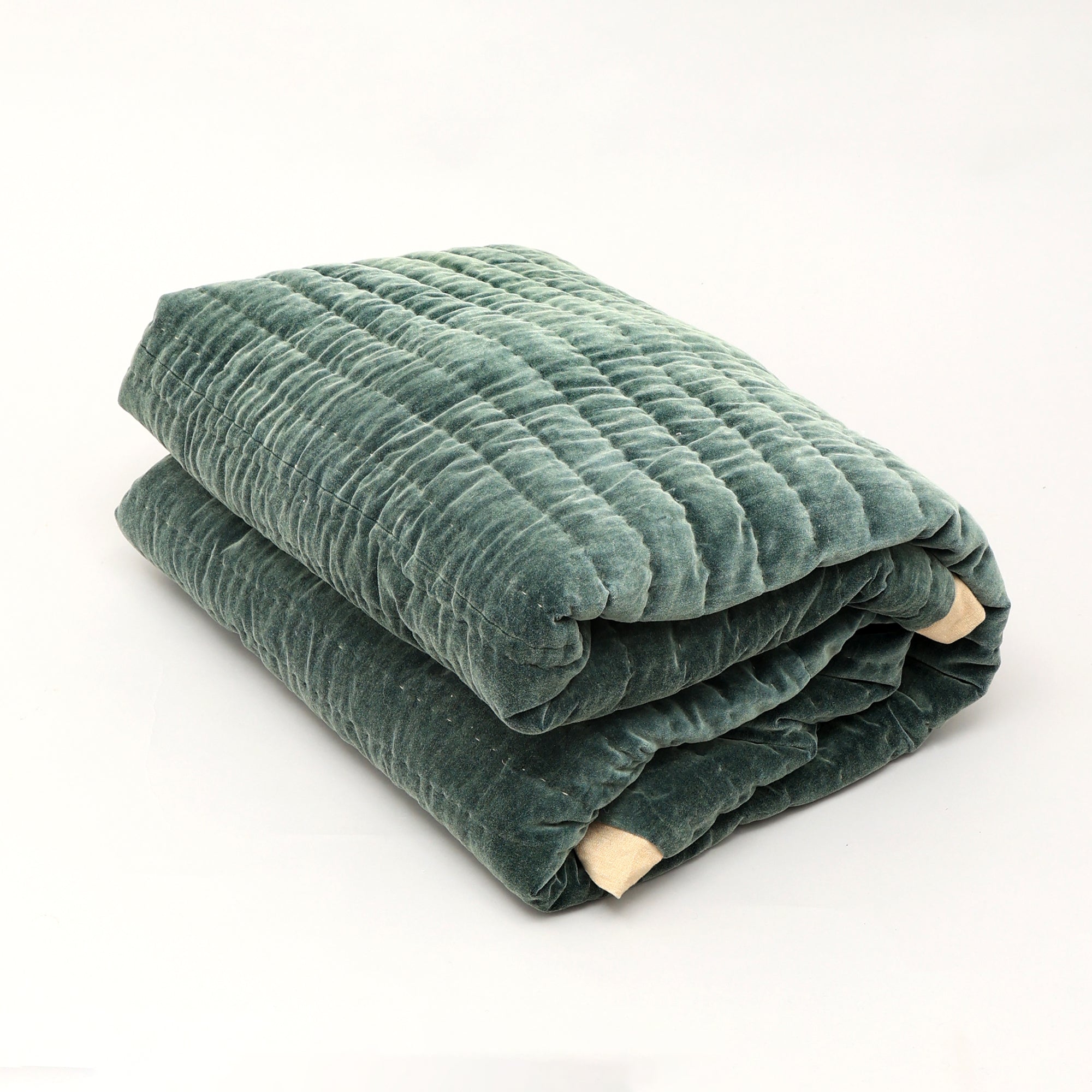 Cotton Velvet Stonewashed Hand Quilted Bedspread with Flanges - 88" x 92"