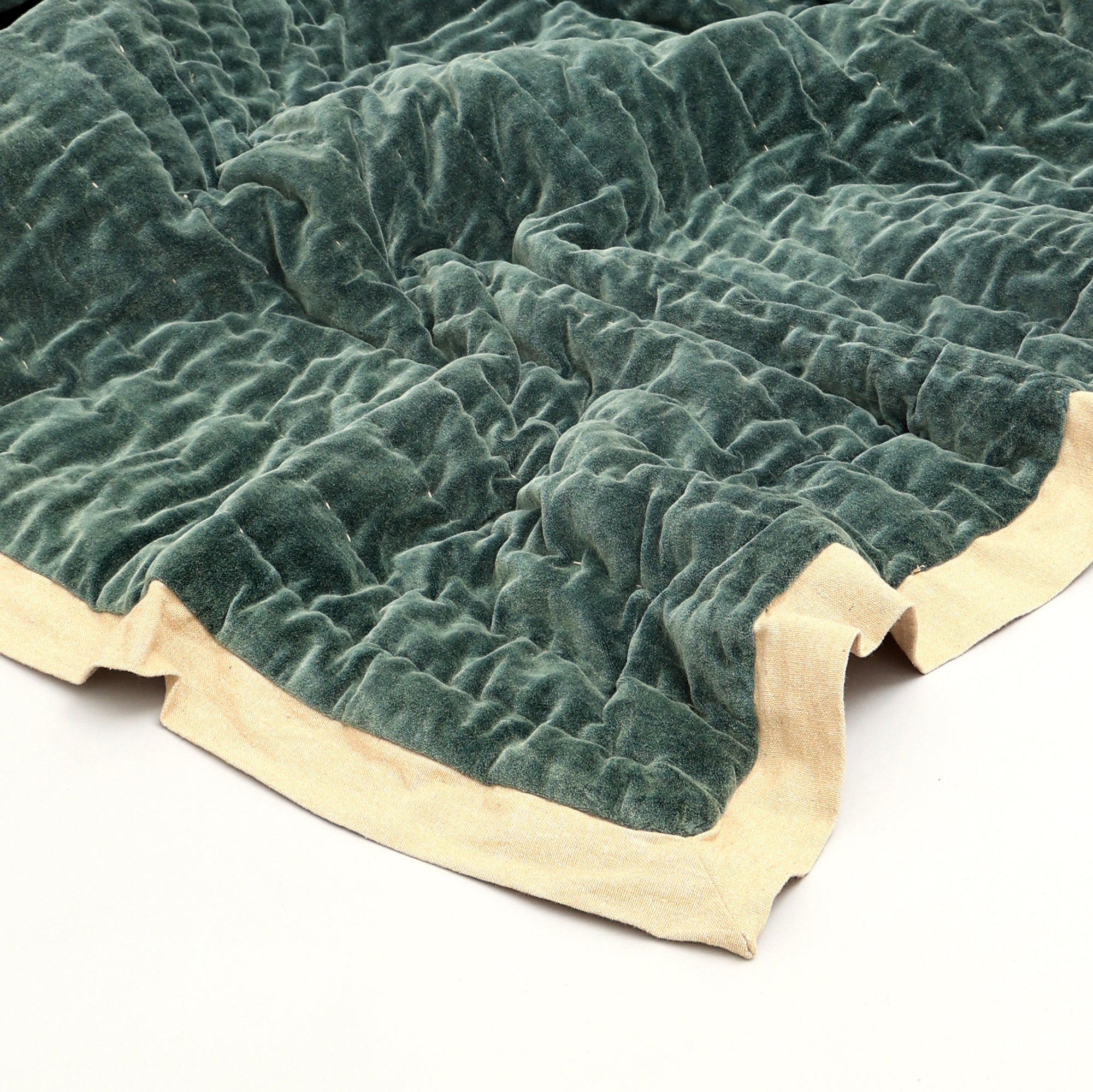Cotton Velvet Stonewashed Hand Quilted Bedspread with Flanges - 88" x 92"