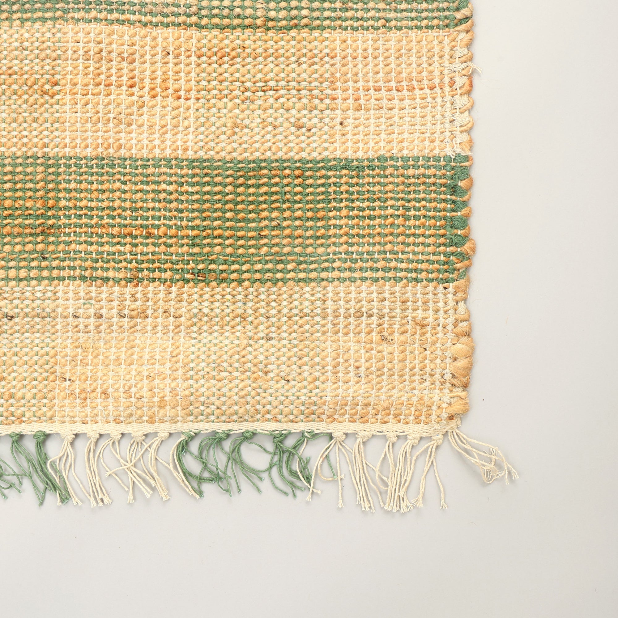 Artisan Hand Woven Jute & Cotton Green Plaid Rug