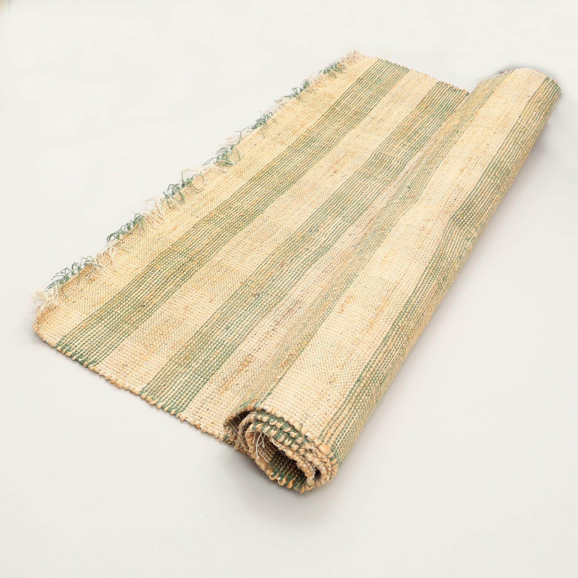 Artisan Hand Woven Jute & Cotton Green Plaid Rug