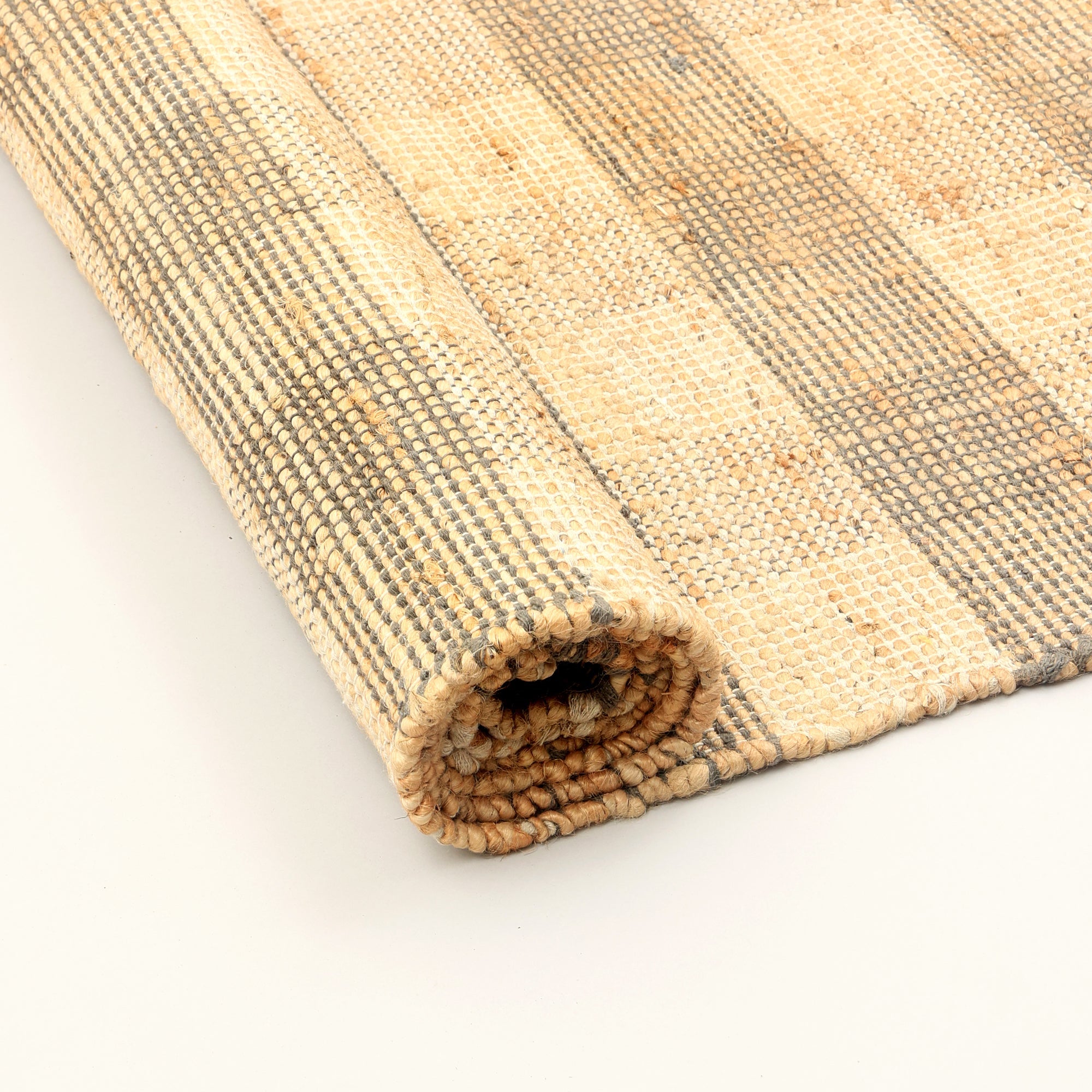 Artisan Hand Woven Jute & Cotton Grey Plaid Rug