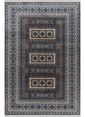 Traditional Tribal Turkmen Geometric Panel Grey Area Rug & Runner – E851B Grey