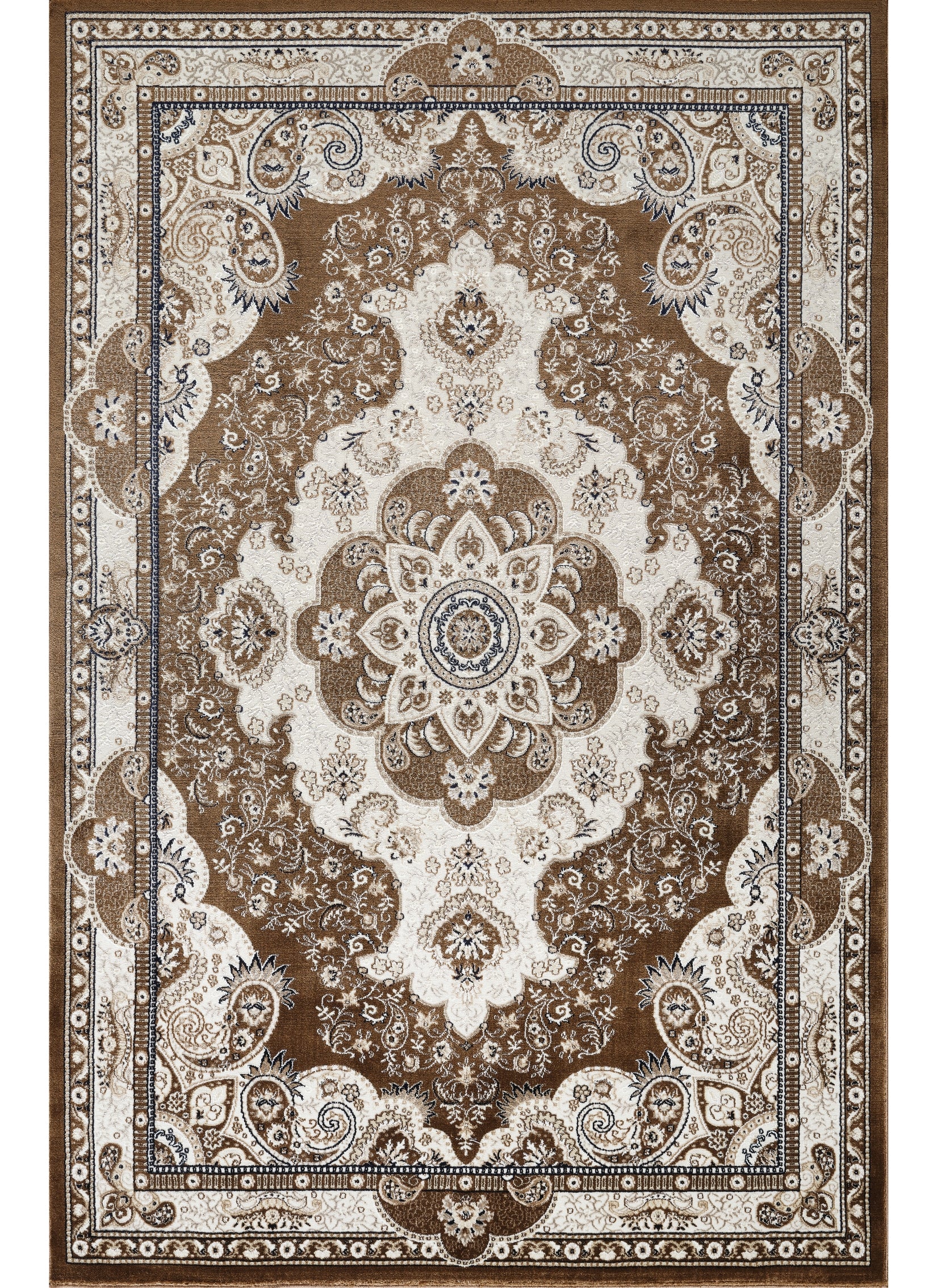 Traditional Persian Paisley Floral Medallion Brown Area Rug, Runner & Round Rug – 470 Brown