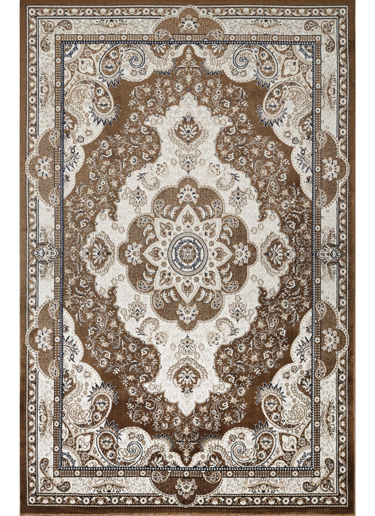 Traditional Persian Paisley Floral Medallion Brown Area Rug, Runner & Round Rug – 470 Brown