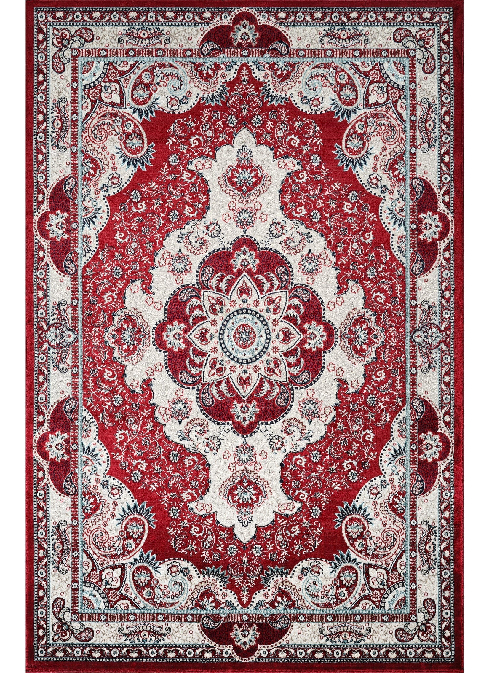 Traditional Persian Paisley Floral Medallion Red Area Rug, Runner & Round Rug – 470 Red