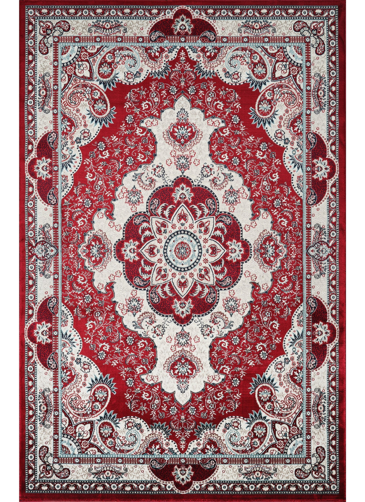 Traditional Persian Paisley Floral Medallion Red Area Rug, Runner & Round Rug – 470 Red