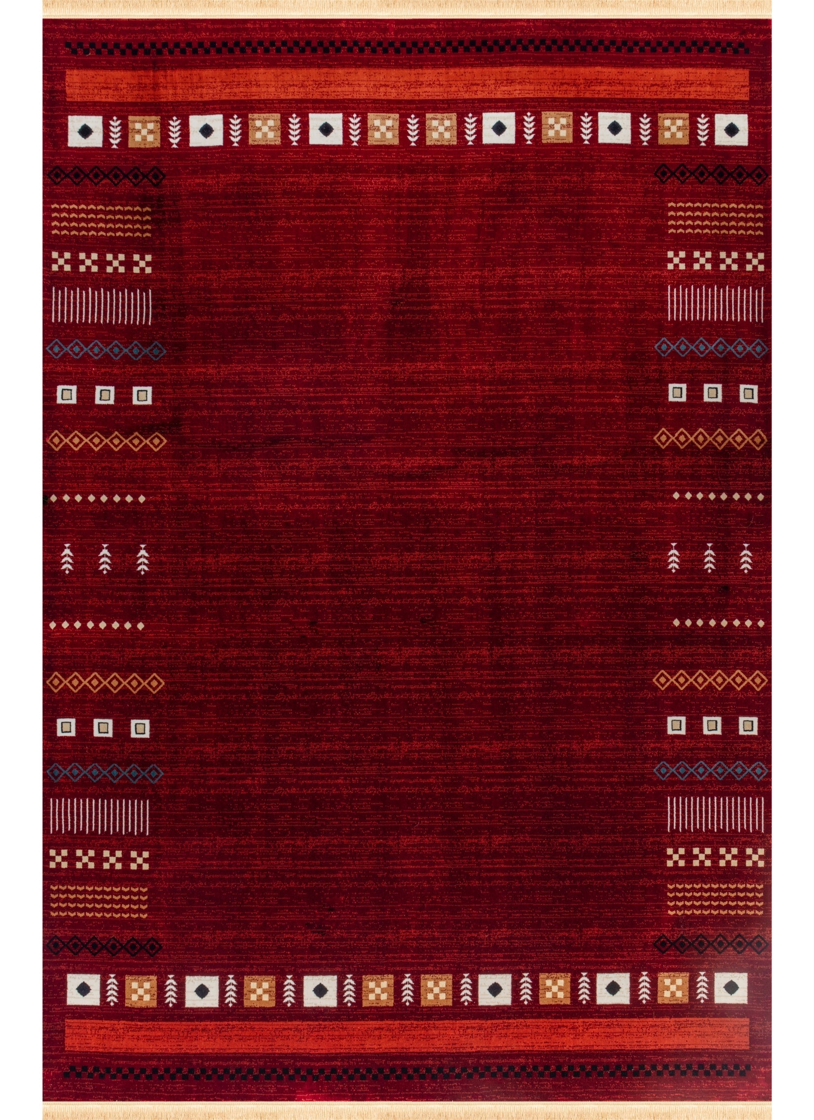 Modern Tribal Gabbeh Bordered Solid Red Area Rug & Runner – B744A Red