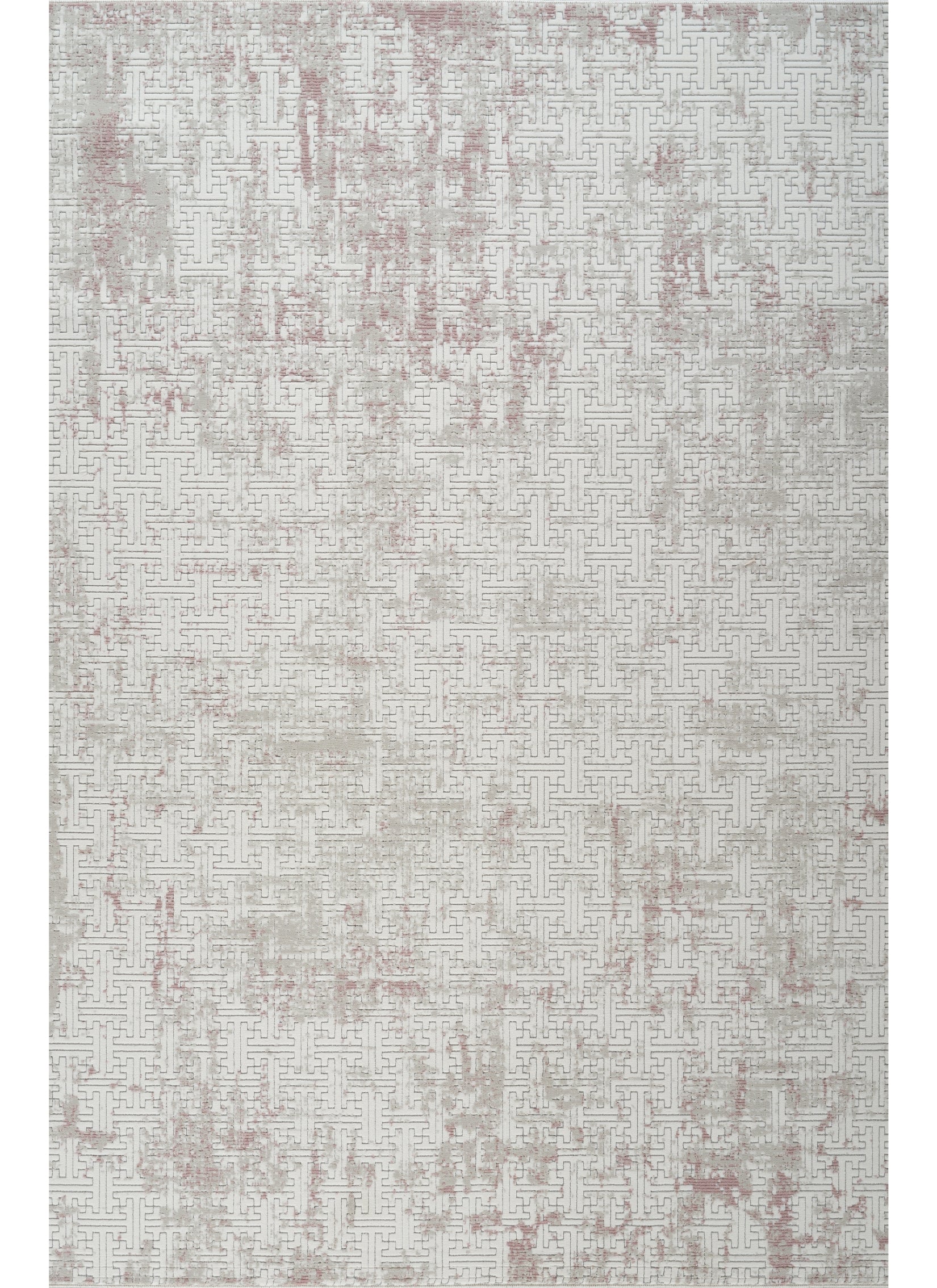 Modern Geometric Fretwork Textured Cream & Pink Area Rug & Runner – BT318 Cream Pink