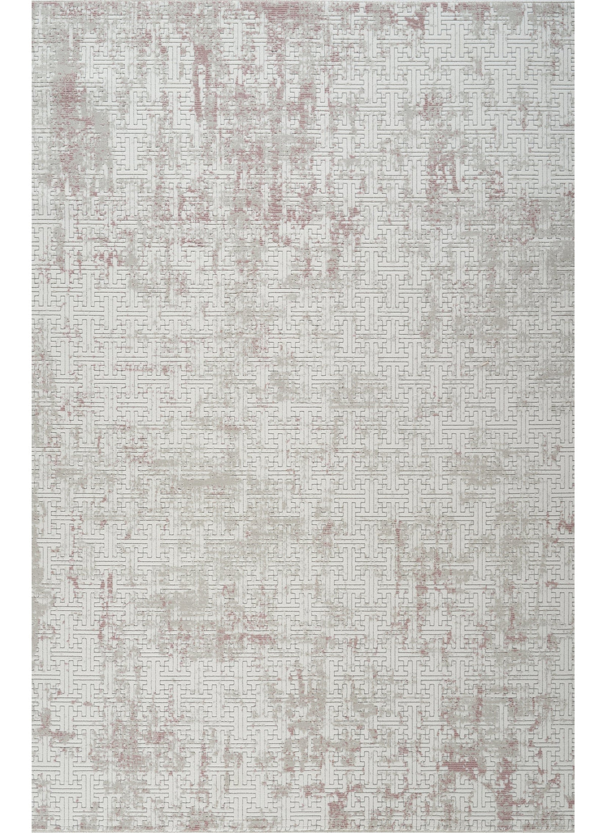 Modern Geometric Fretwork Textured Cream & Pink Area Rug & Runner – BT318 Cream Pink