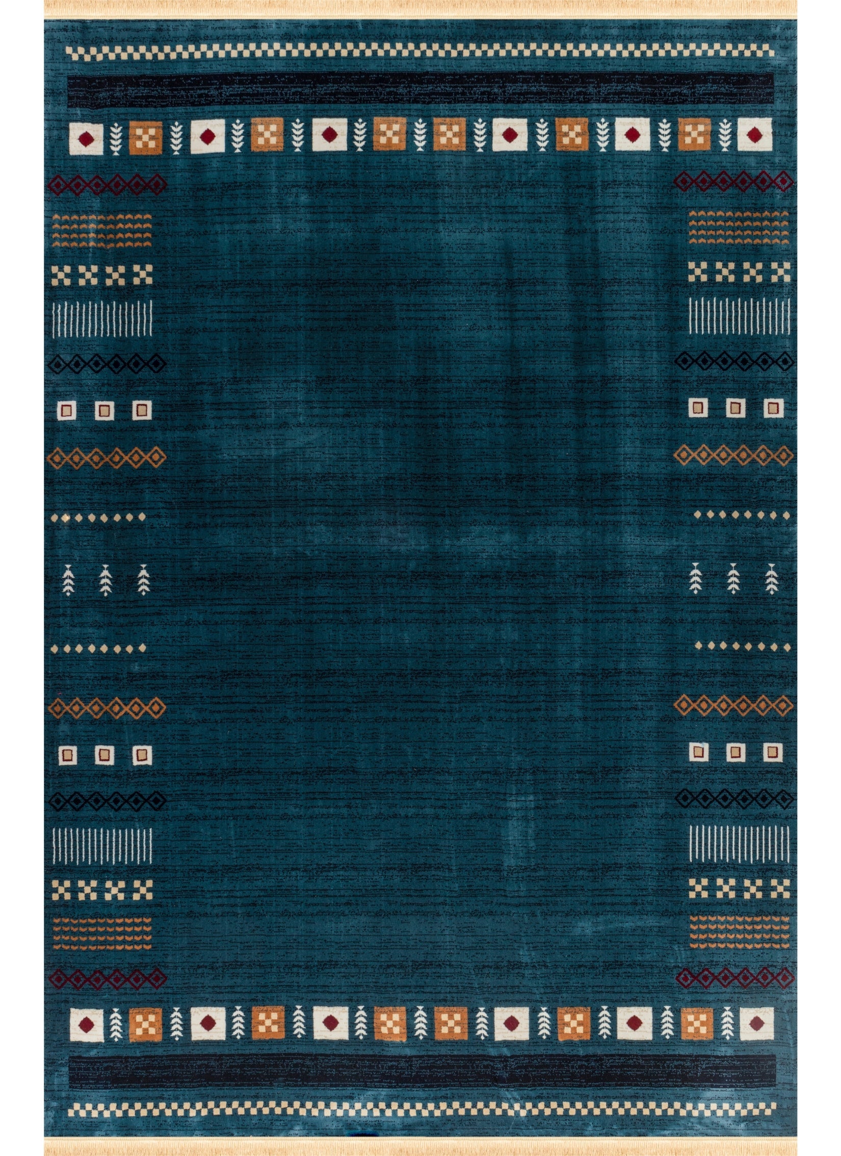 Modern Tribal Gabbeh Bordered Solid Blue Area Rug & Runner – B744A Blue