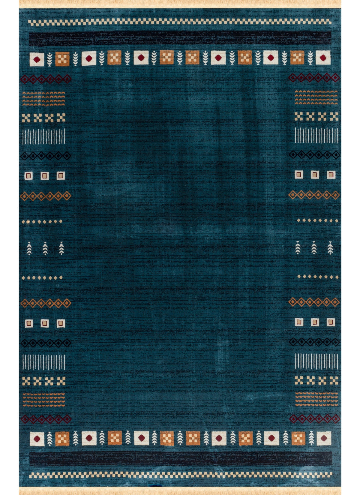Modern Tribal Gabbeh Bordered Solid Blue Area Rug & Runner – B744A Blue