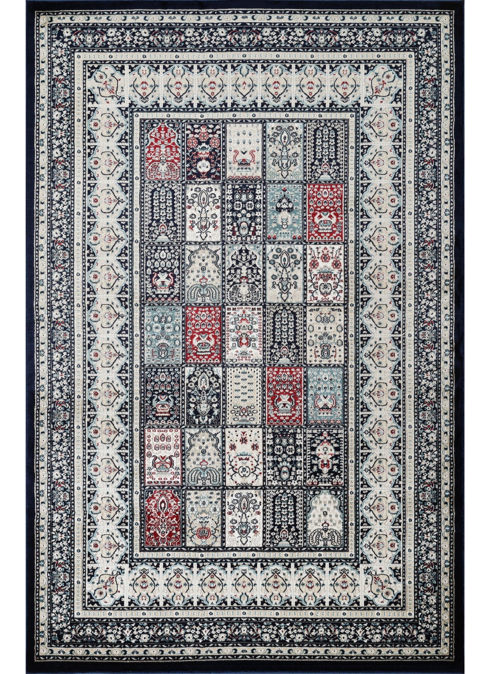 Traditional Persian Bakhtiari Garden Panel Navy Area Rug, Runner & Round Rug – 4763 Navy