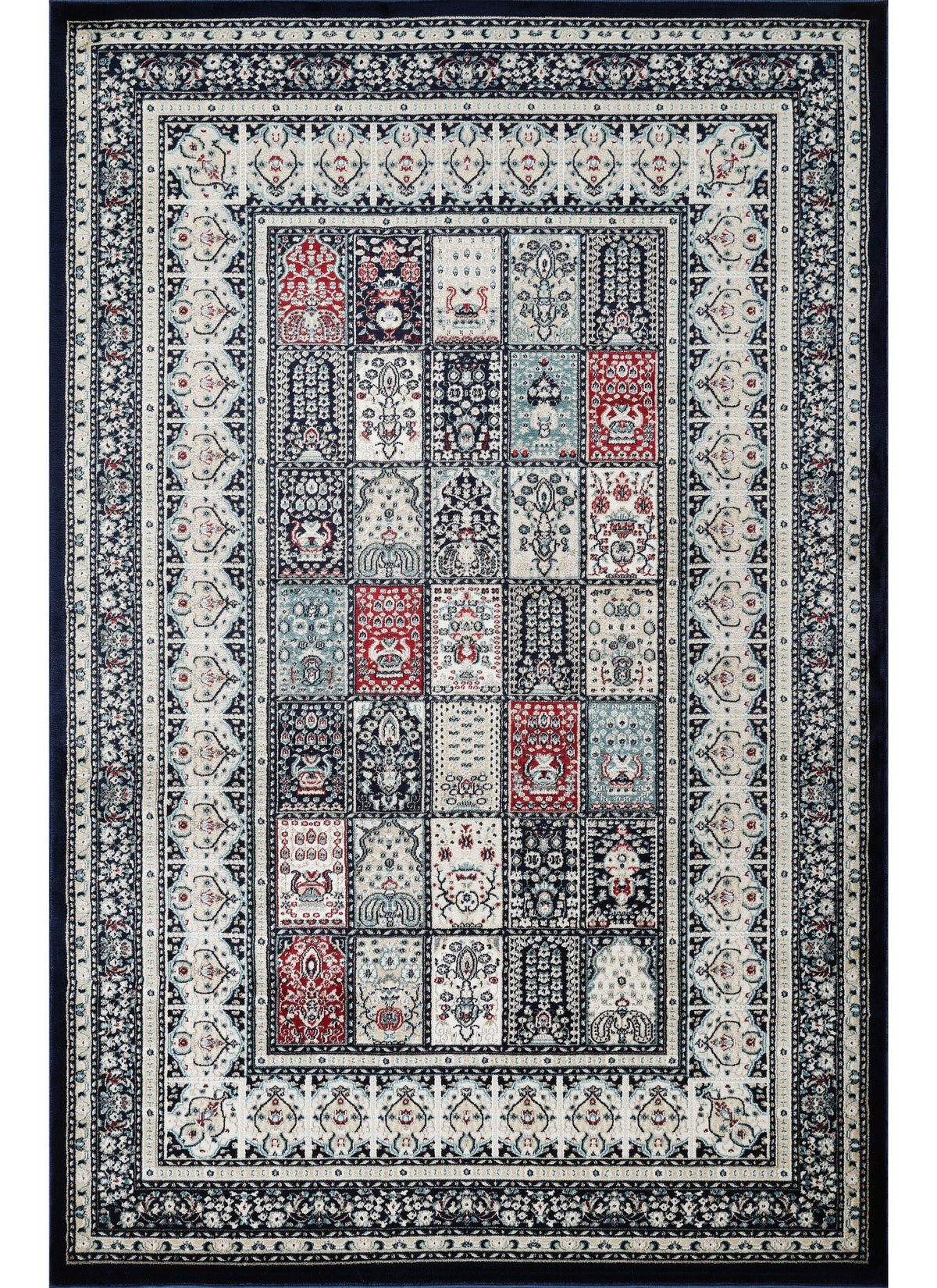 Traditional Persian Bakhtiari Garden Panel Navy Area Rug, Runner & Round Rug – 4763 Navy