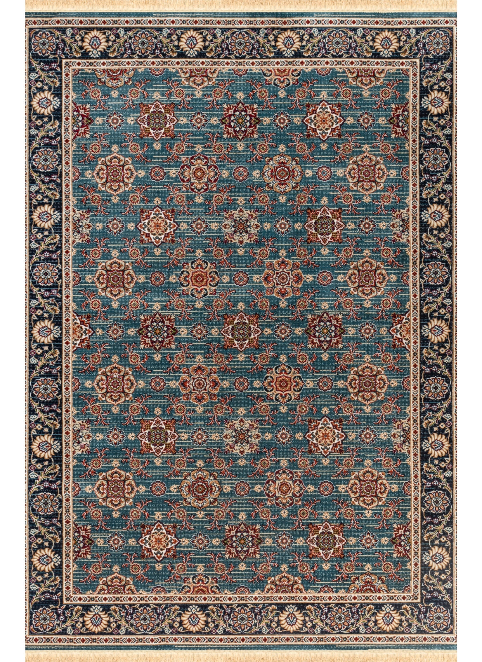 Traditional Persian All-Over Rosette Floral Bordered Blue Area Rug & Runner – D529B Blue