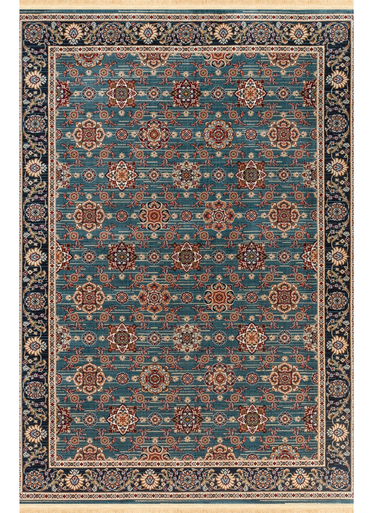 Traditional Persian All-Over Rosette Floral Bordered Blue Area Rug & Runner – D529B Blue