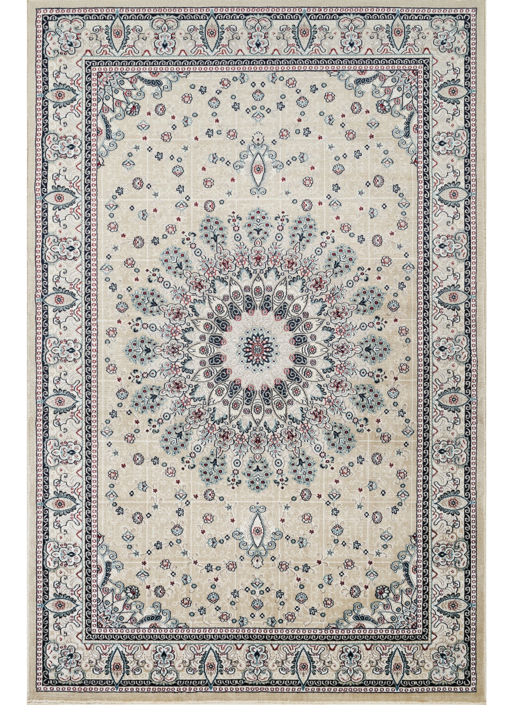 Traditional Persian Kerman Floral Medallion Beige Area Rug, Runner & Round Rug – 478 Beige