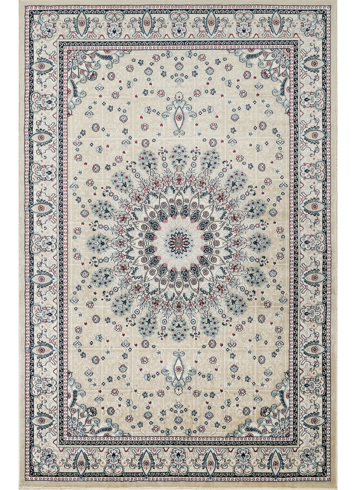 Traditional Persian Kerman Floral Medallion Beige Area Rug, Runner & Round Rug – 478 Beige