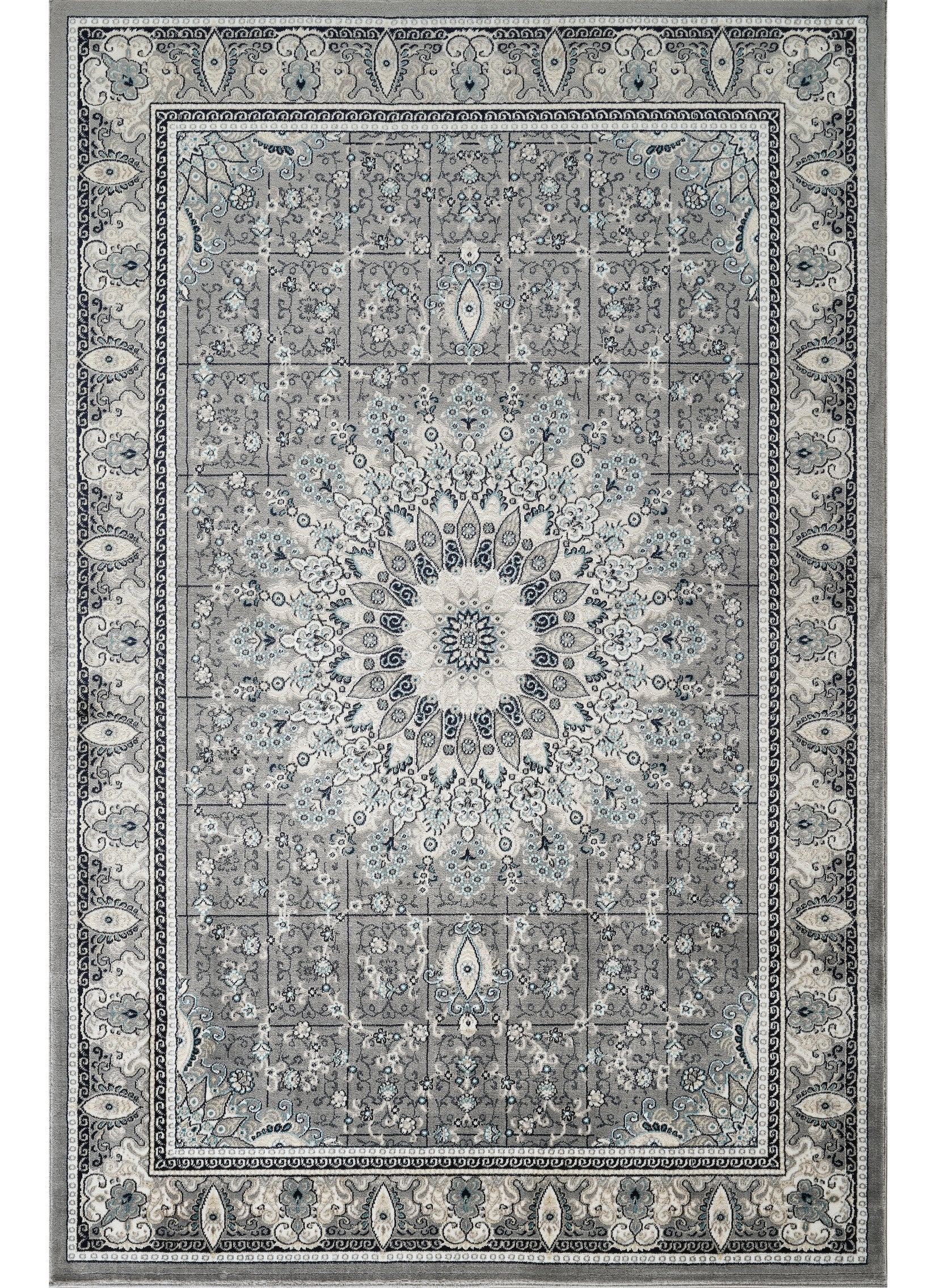 Traditional Persian Kerman Floral Medallion Grey Area Rug, Runner & Round Rug – 478 Grey
