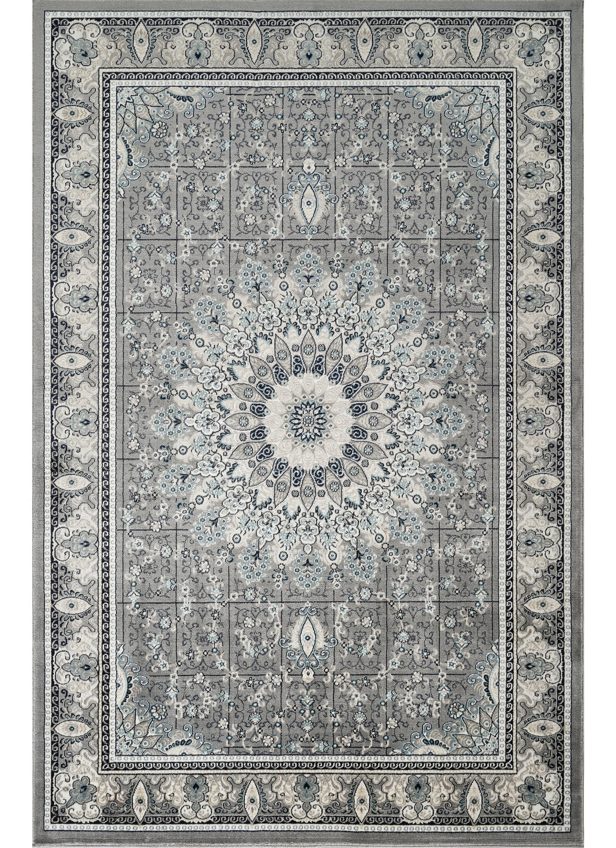 Traditional Persian Kerman Floral Medallion Grey Area Rug, Runner & Round Rug – 478 Grey
