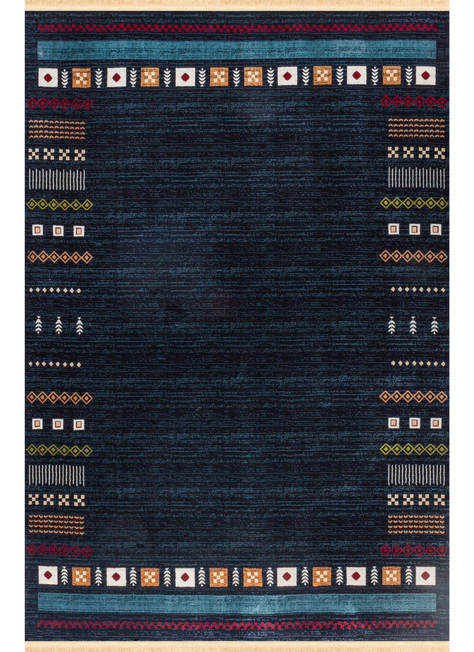 Modern Tribal Gabbeh Bordered Solid Navy Area Rug & Runner – B744A Navy