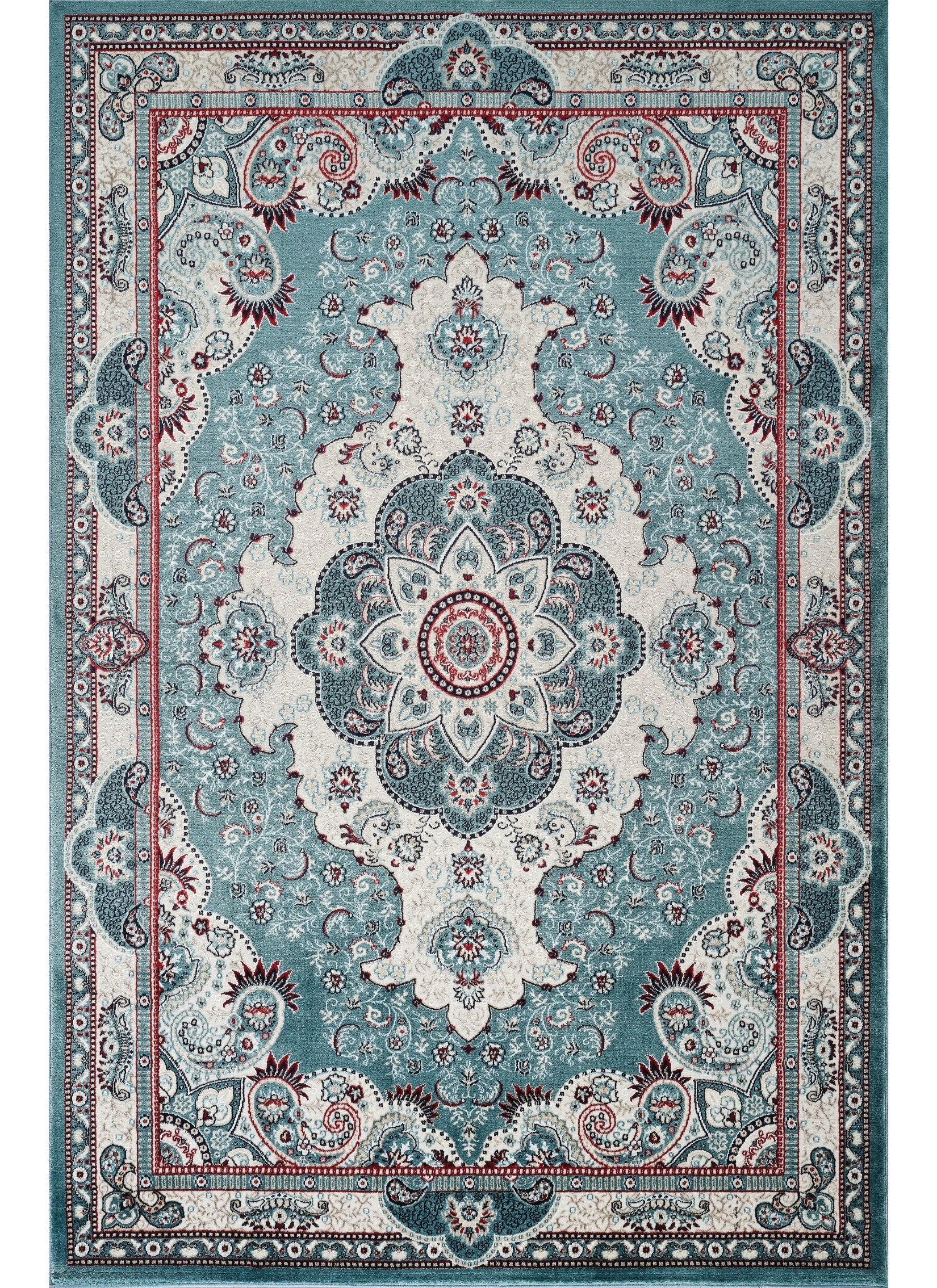 Traditional Persian Paisley Floral Medallion Blue Area Rug, Runner & Round Rug – 470 Blue