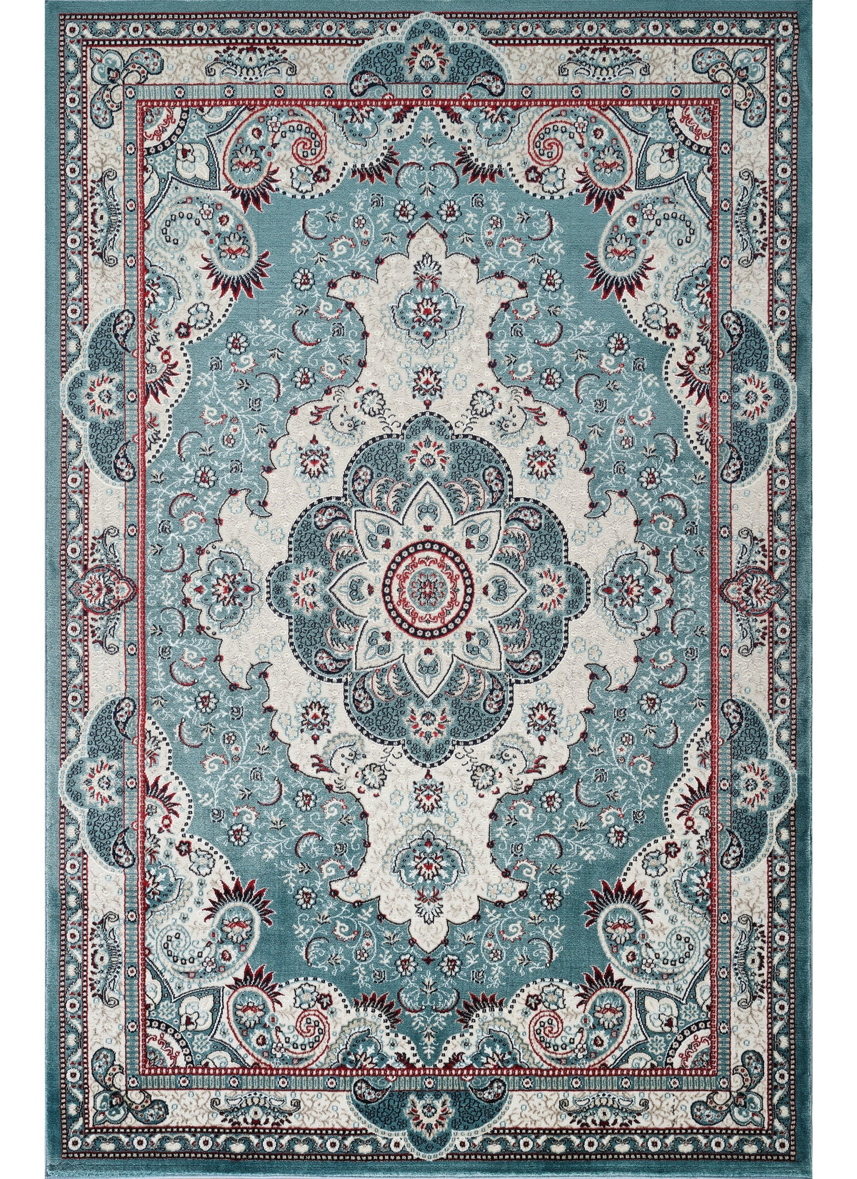 Traditional Persian Paisley Floral Medallion Blue Area Rug, Runner & Round Rug – 470 Blue