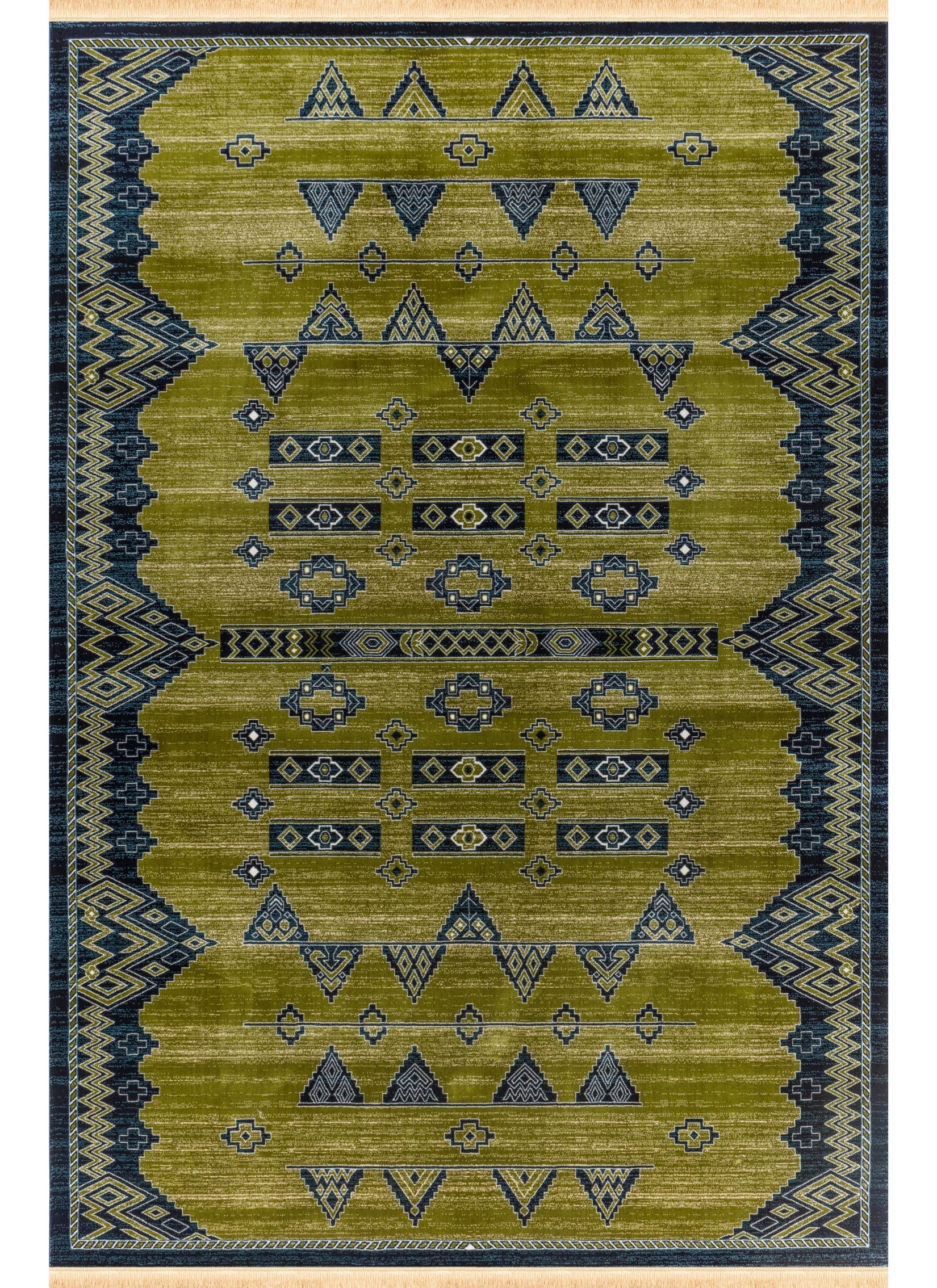 Traditional Tribal Southwestern Geometric Green & Navy Area Rug & Runner – E927A Green Navy
