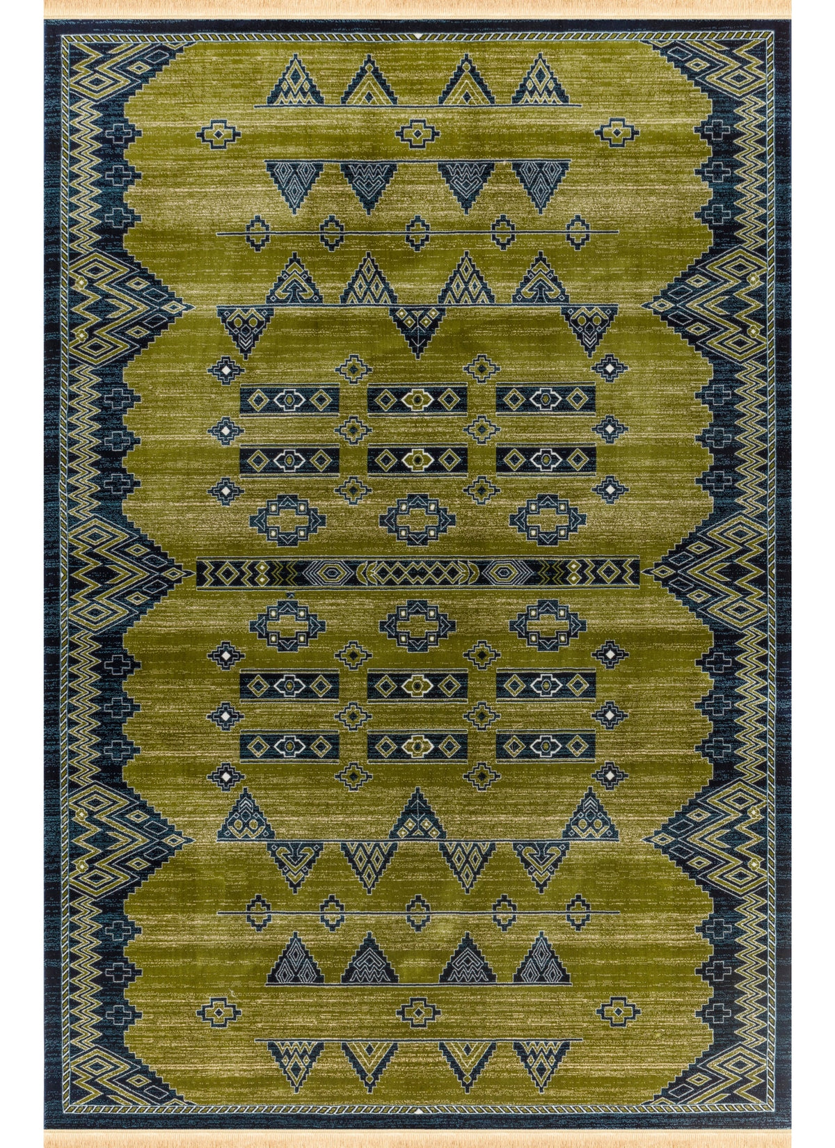 Traditional Tribal Southwestern Geometric Green & Navy Area Rug & Runner – E927A Green Navy