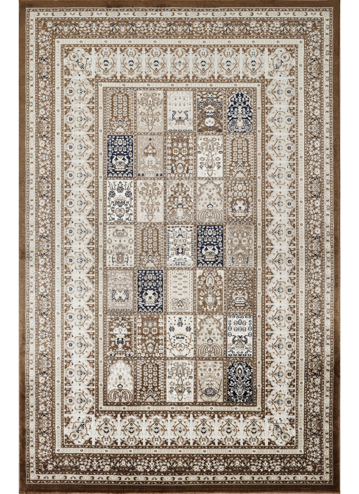 Traditional Persian Bakhtiari Garden Panel Brown Area Rug, Runner & Round Rug – 4763 Brown