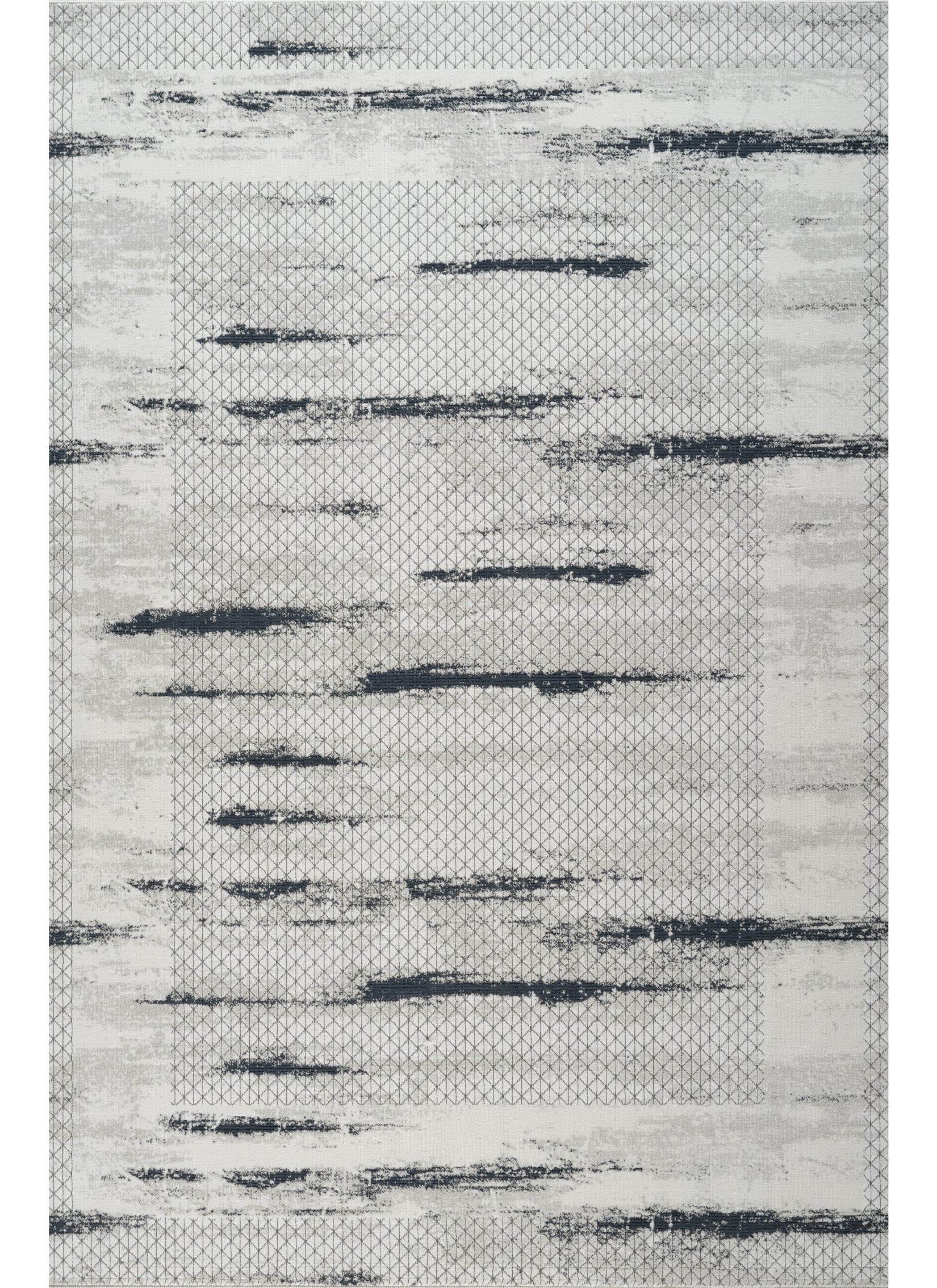 Modern Abstract Brushstroke Lattice Cream & Navy Area Rug & Runner – BT322 Cream Navy