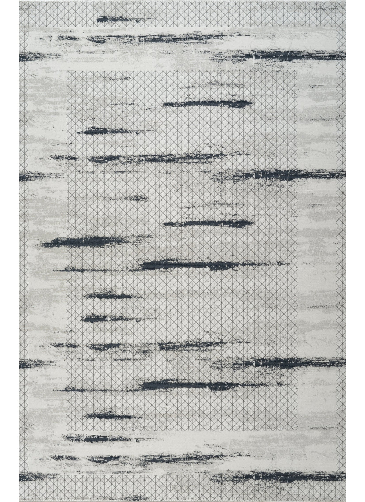 Modern Abstract Brushstroke Lattice Cream & Navy Area Rug & Runner – BT322 Cream Navy