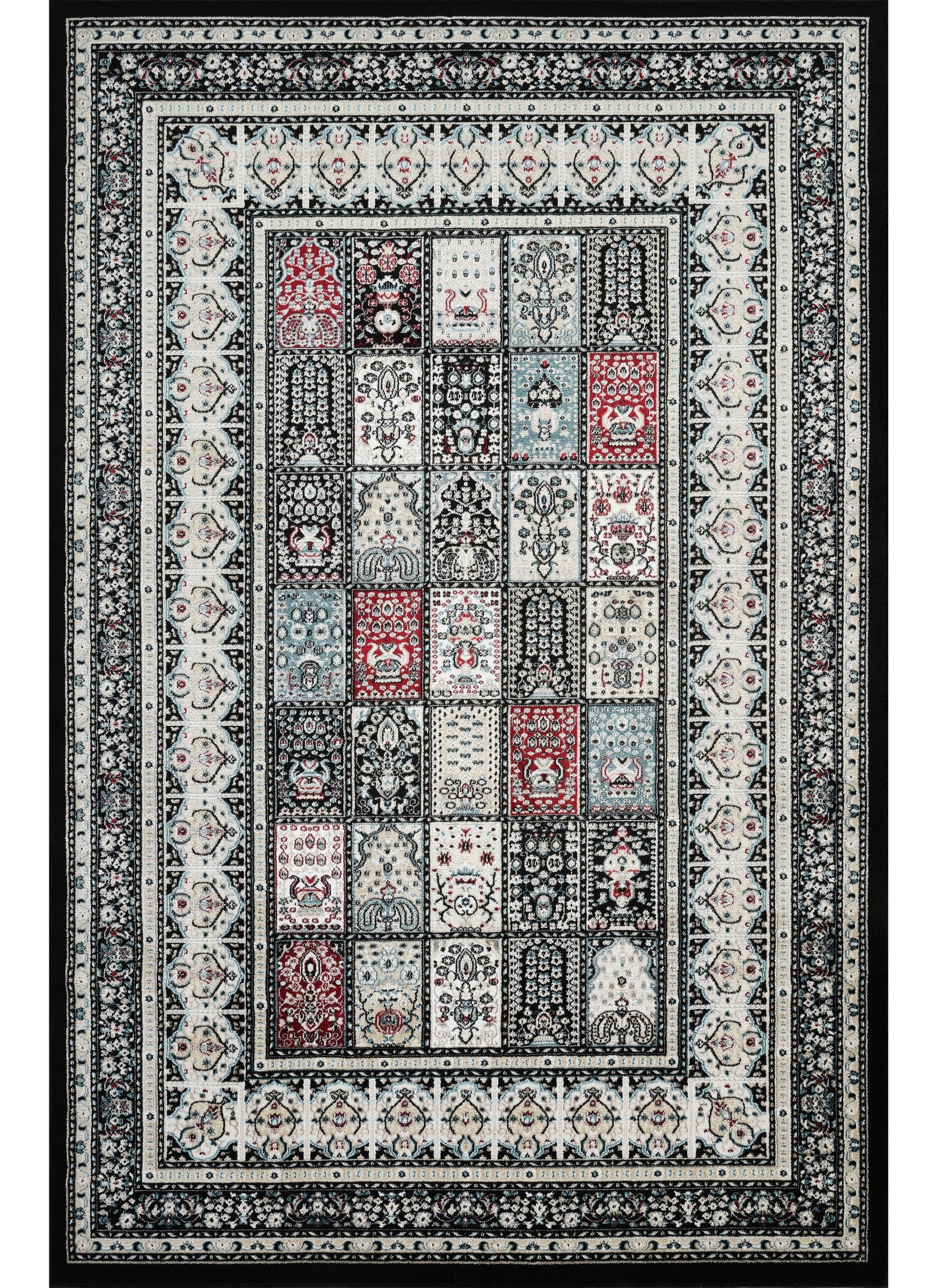 Traditional Persian Bakhtiari Garden Panel Black Area Rug, Runner & Round Rug – 4763 Black