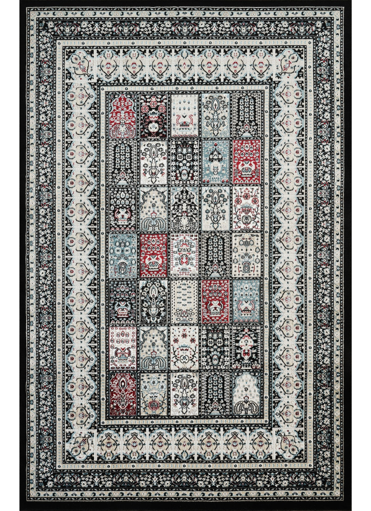 Traditional Persian Bakhtiari Garden Panel Black Area Rug, Runner & Round Rug – 4763 Black
