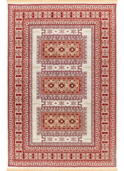 Traditional Tribal Turkmen Geometric Panel Cream Area Rug & Runner – E851B Cream
