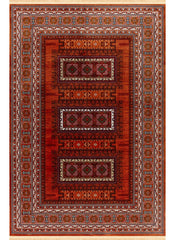 Traditional Tribal Turkmen Geometric Panel Rose Area Rug & Runner – E851B Rose