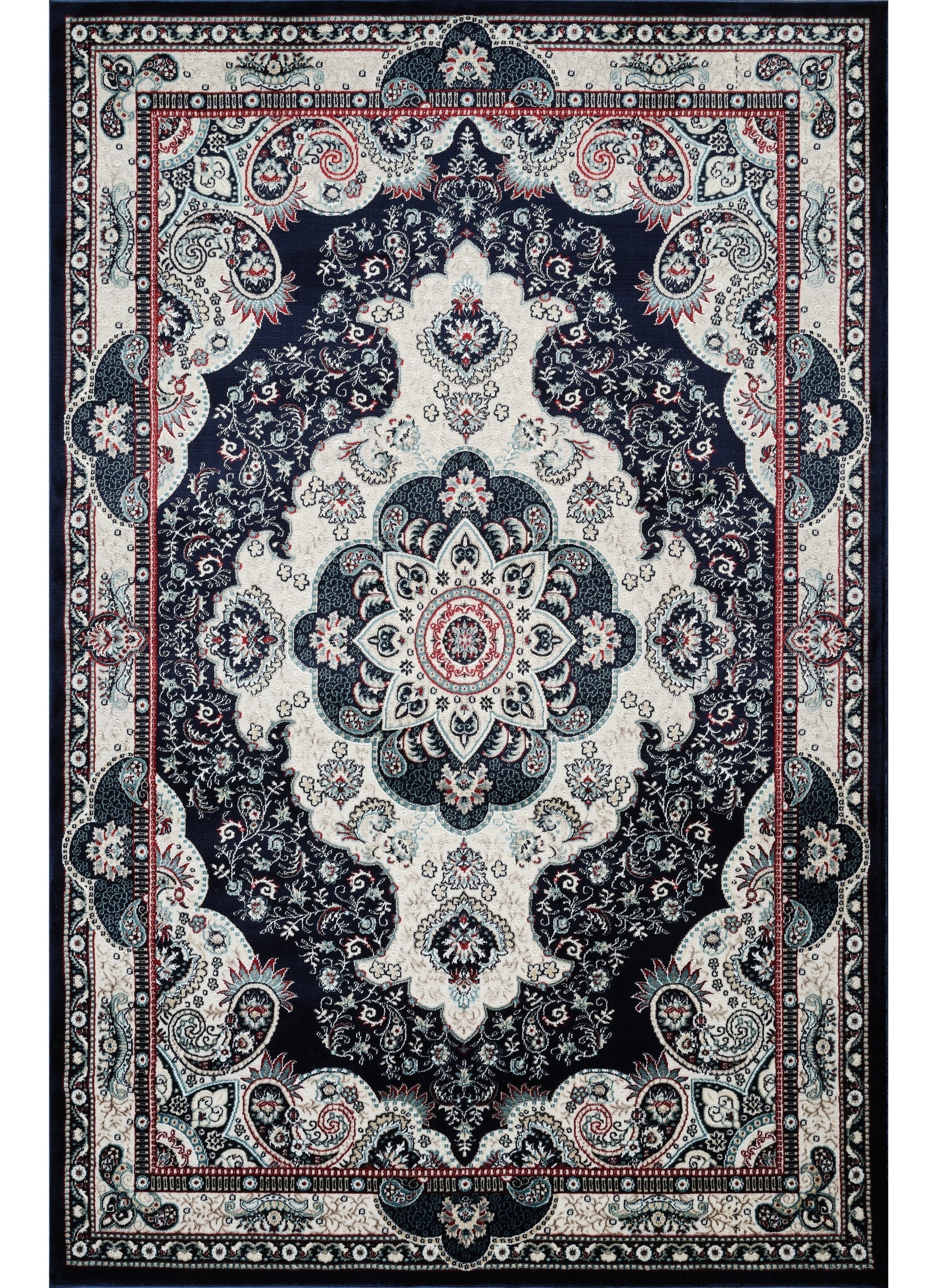 Traditional Persian Paisley Floral Medallion Navy Area Rug, Runner & Round Rug – 470 Navy