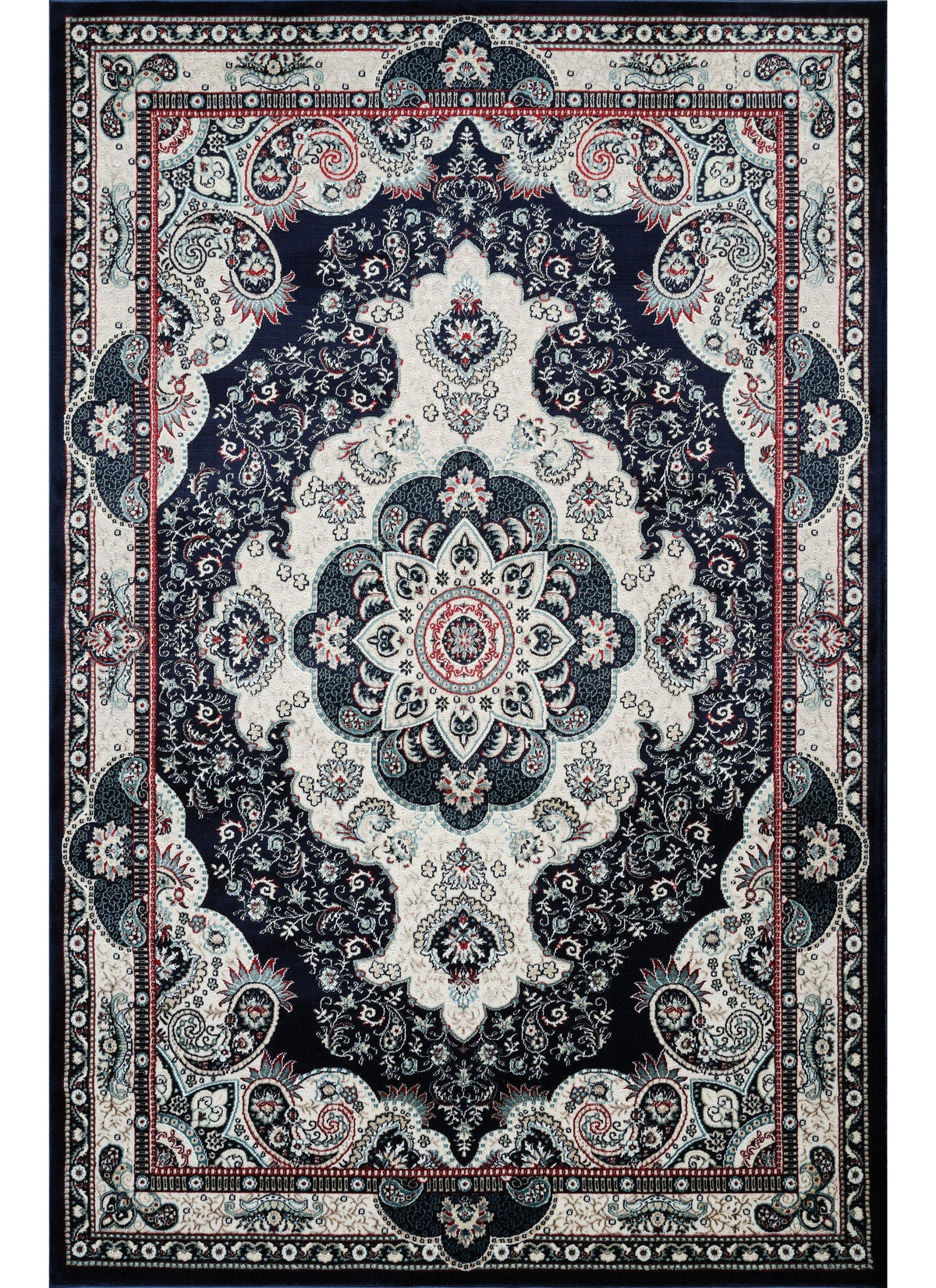Traditional Persian Paisley Floral Medallion Navy Area Rug, Runner & Round Rug – 470 Navy