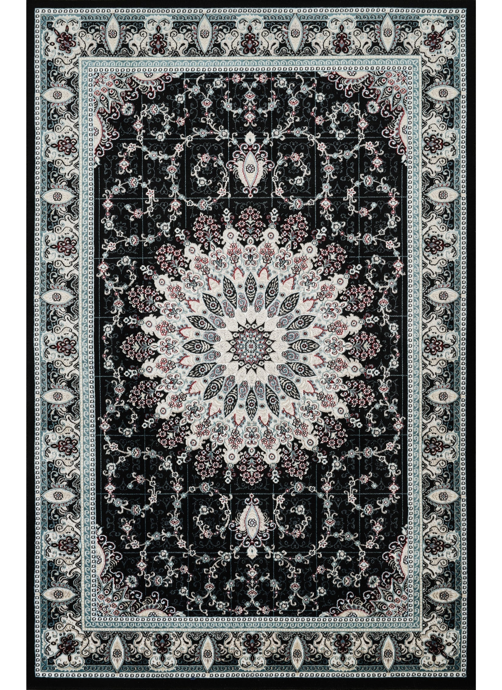Traditional Persian Kerman Floral Medallion Black Area Rug, Runner & Round Rug – 478 Black