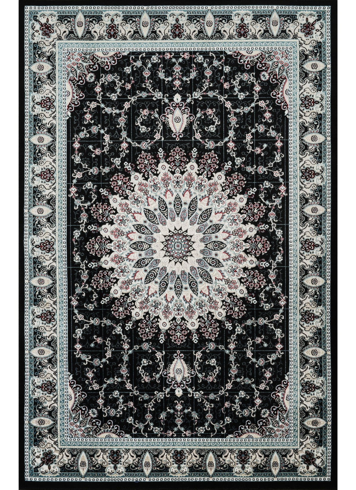 Traditional Persian Kerman Floral Medallion Black Area Rug, Runner & Round Rug – 478 Black
