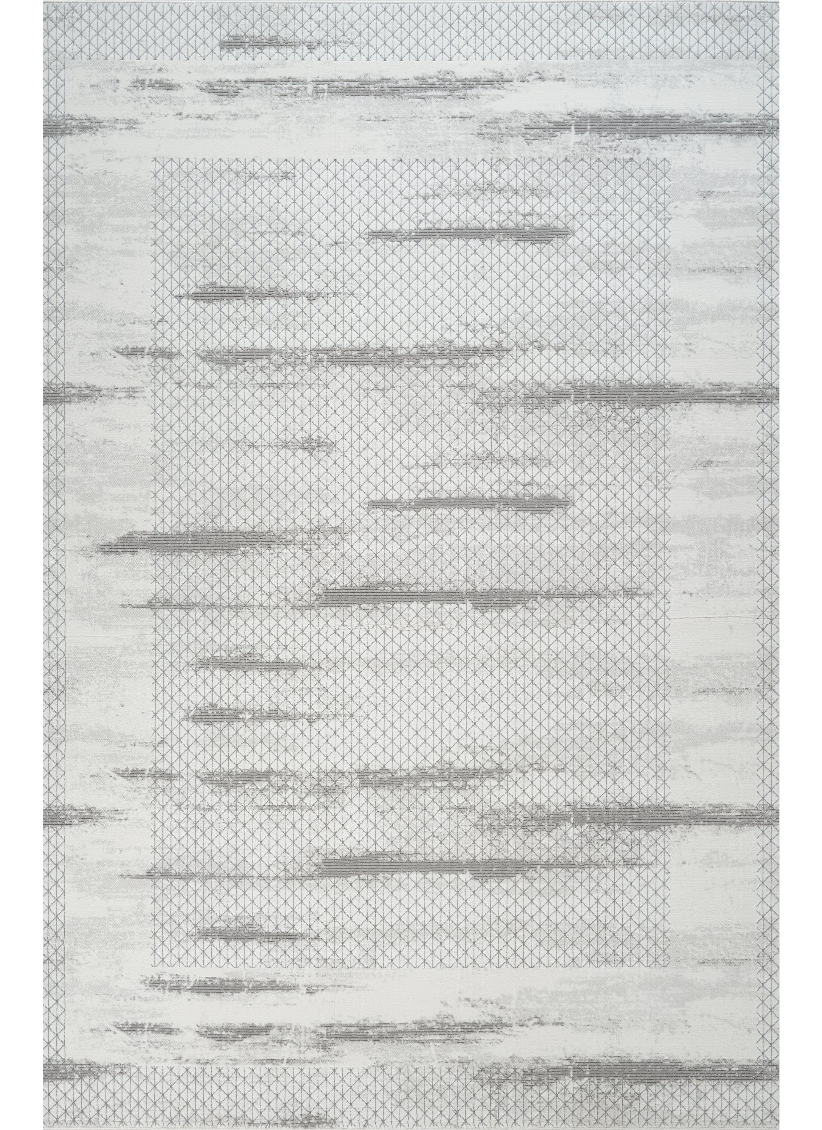 Modern Abstract Brushstroke Lattice Cream & Grey Area Rug & Runner – BT322 Cream Grey