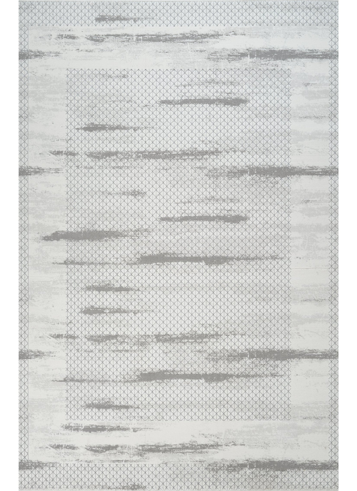 Modern Abstract Brushstroke Lattice Cream & Grey Area Rug & Runner – BT322 Cream Grey