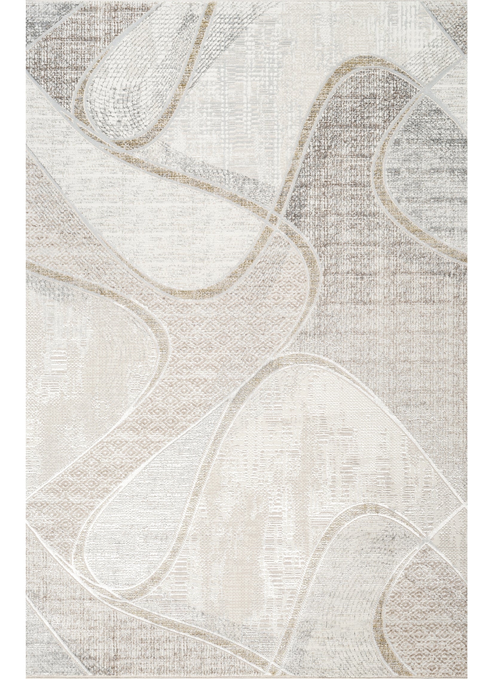 Modern Abstract Curved Line Cream Area Rug & Runner – 60309 Cream