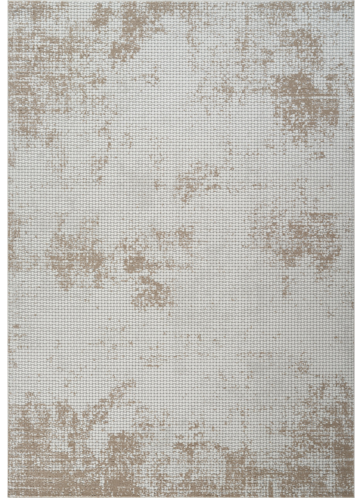 Modern Distressed Grid Textured Cream & Brown Area Rug & Runner – BT306 Cream Brown