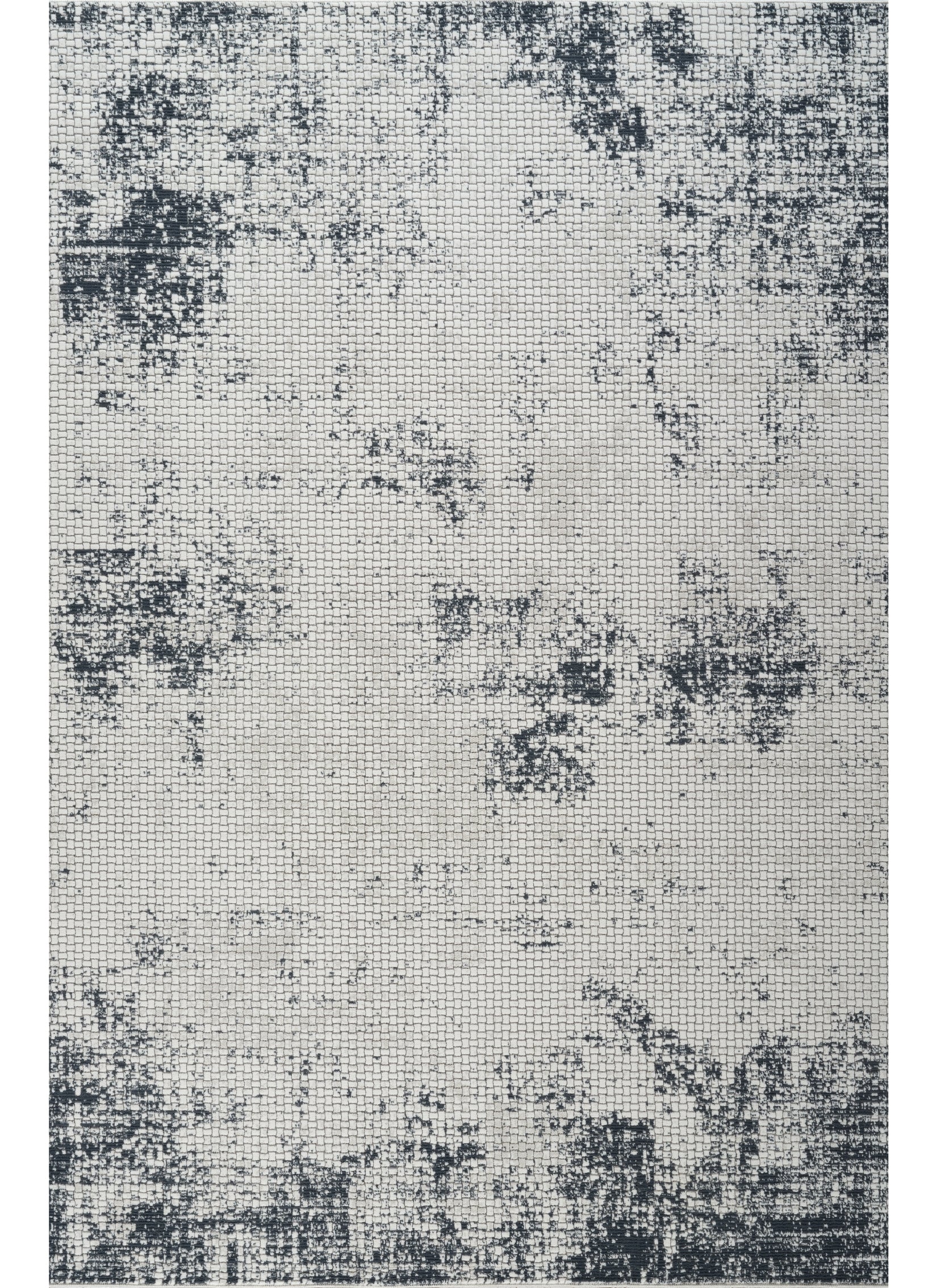 Modern Distressed Grid Textured Cream & Navy Area Rug & Runner – BT306 Cream Navy